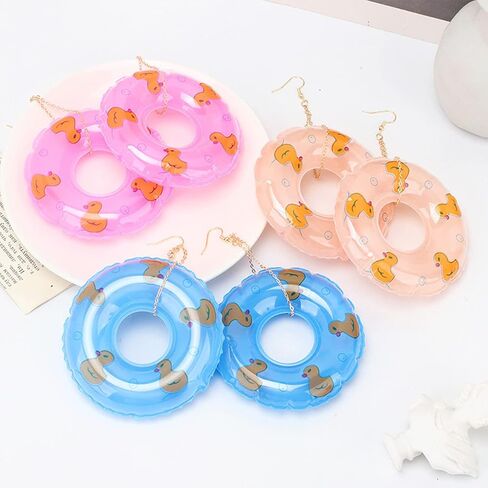 Lightweight Punk Circle Duck Swimming Ring Earrings Cute Big Summer Beach Statement Pool Party Earrings for Women Girls Holiday Vacation Jewelry in Kuwait
