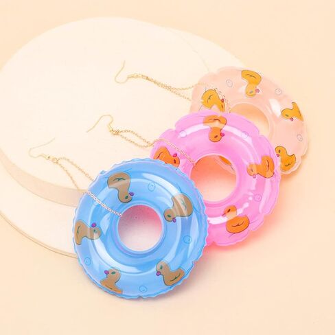 Lightweight Punk Circle Duck Swimming Ring Earrings Cute Big Summer Beach Statement Pool Party Earrings for Women Girls Holiday Vacation Jewelry in Kuwait