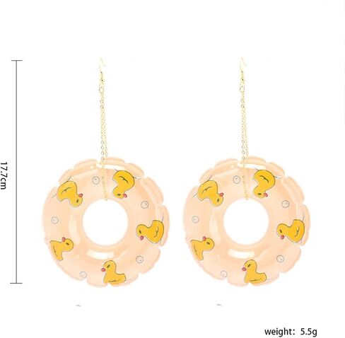 Lightweight Punk Circle Duck Swimming Ring Earrings Cute Big Summer Beach Statement Pool Party Earrings for Women Girls Holiday Vacation Jewelry in Kuwait