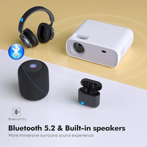جهاز عرض مزود بتقنية 5G Wifi Bluetooth، جهاز عرض صغير يدعم 4K أصلي 1080P، جهاز عرض خارجي محمول 18000 لتر بحد أقصى 200 بوصة، جهاز عرض أفلام فيديو متوافق مع iOS/Android/HDMI/USB/الكمبيوتر المحمول in Kuwait
