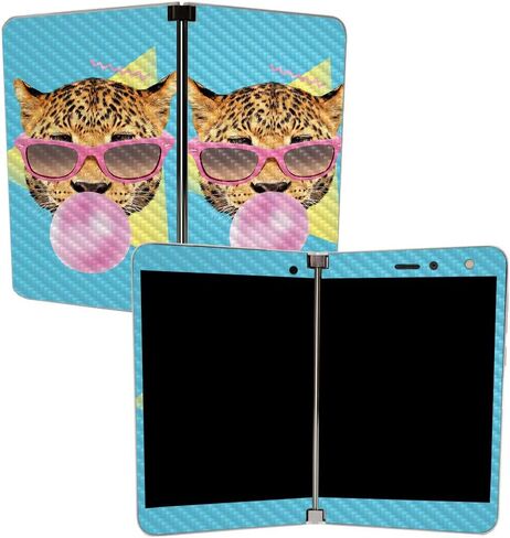 MightySkins Carbon Fiber Skin for Microsoft Surface Duo - Bubble Gum Cheetah | Protective, Durable Textured Carbon Fiber Finish | Easy to Apply | Made in The USA in Saudi Arabia