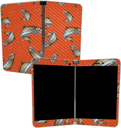 MightySkins Carbon Fiber Skin for Microsoft Surface Duo - Bubble Gum Cheetah | Protective, Durable Textured Carbon Fiber Finish | Easy to Apply | Made in The USA in Saudi Arabia