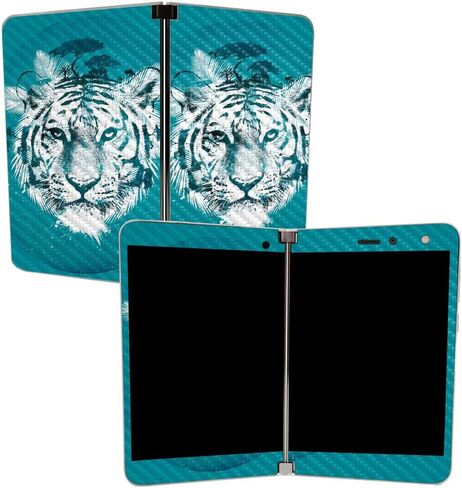 MightySkins Carbon Fiber Skin for Microsoft Surface Duo - Bubble Gum Cheetah | Protective, Durable Textured Carbon Fiber Finish | Easy to Apply | Made in The USA in Saudi Arabia