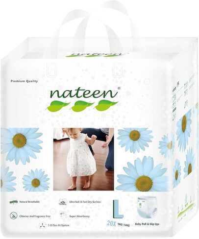 Nateen Premium Baby Pull up Diapers, Size 4T (Size Large), Hypoallergenic &Chemical Free Potty-Training Pants for Sensitive Skin, 80 Count. in Saudi Arabia
