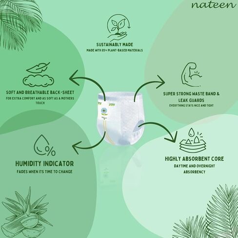 Nateen Premium Baby Pull up Diapers, Size 4T (Size Large), Hypoallergenic &Chemical Free Potty-Training Pants for Sensitive Skin, 80 Count. in Saudi Arabia