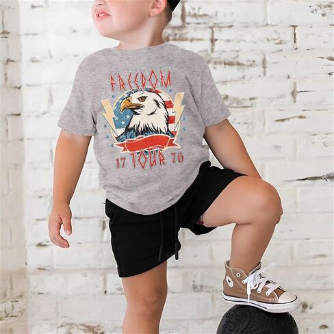 Toddler Boys 4th of July Shirt Freedom Tour Patriotic T-Shirt Eagle American Flag Tee Tops Independence Day Clothes in Kuwait