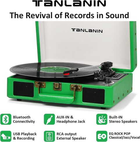 Vintage Suitcase Record Player - 3-Speed Bluetooth Portable Turntable with USB Recording, MP3 Converter RCA/AUX/Headphone Jack,Red in Kuwait