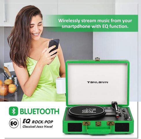 Vintage Suitcase Record Player - 3-Speed Bluetooth Portable Turntable with USB Recording, MP3 Converter RCA/AUX/Headphone Jack,Red in Kuwait