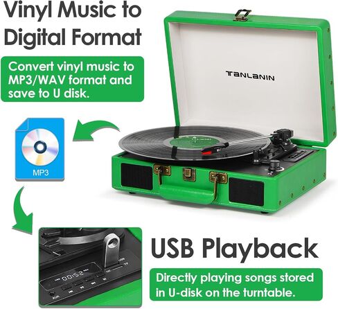 Vintage Suitcase Record Player - 3-Speed Bluetooth Portable Turntable with USB Recording, MP3 Converter RCA/AUX/Headphone Jack,Red in Kuwait
