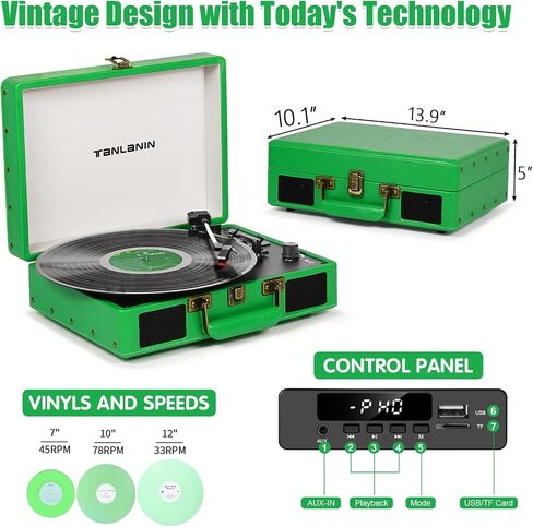 Vintage Suitcase Record Player - 3-Speed Bluetooth Portable Turntable with USB Recording, MP3 Converter RCA/AUX/Headphone Jack,Red in Kuwait