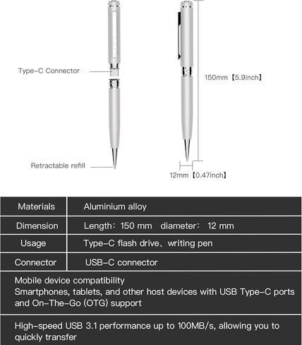 256GB USB Flash Drive, USB-C Ultra High-Speed USB 3.1 Flash Drive with Pen Design, Plug and Play, Portable Memory Stick, Data Storage Drive Compatible with Computer, Laptop, Smartphones in Saudi Arabia