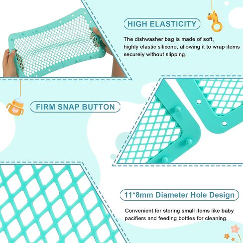RMERVE Silicone Dishwasher Basket for Baby Items Dishwasher Bag for Small Items Dishwasher Bottle Parts Basket Bottle Nipples Baby Dishwasher Breast Pump Accessories Pacifier Toy Parts (Blue, Green) in Kuwait