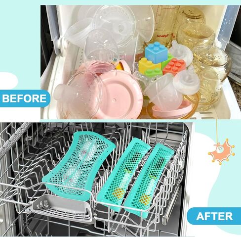 RMERVE Silicone Dishwasher Basket for Baby Items Dishwasher Bag for Small Items Dishwasher Bottle Parts Basket Bottle Nipples Baby Dishwasher Breast Pump Accessories Pacifier Toy Parts (Blue, Green) in Kuwait