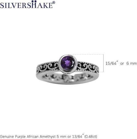 Silvershake Genuine Birthstone Gemstone 925 Sterling Silver Eternity Style Stackable Filigree Ring in Kuwait