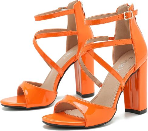 Women's Formal Strappy Sandal High Chunky Block Heel Ankle Strap Zip Up Heels in Saudi Arabia