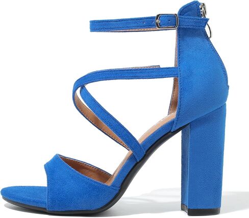 Women's Formal Strappy Sandal High Chunky Block Heel Ankle Strap Zip Up Heels in Saudi Arabia