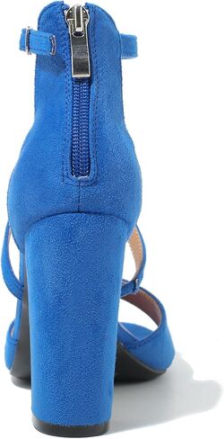 Women's Formal Strappy Sandal High Chunky Block Heel Ankle Strap Zip Up Heels in Saudi Arabia
