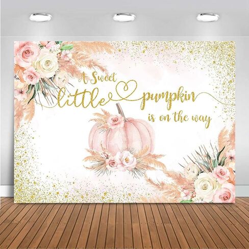 Mocsicka Fall Pumpkin Baby Shower Backdrop Boho Little Pumpkin Baby Shower Decorations Pampas Grass Gold Dot Pumpkin on The Way Background Banner Photo Booth Props in Saudi Arabia