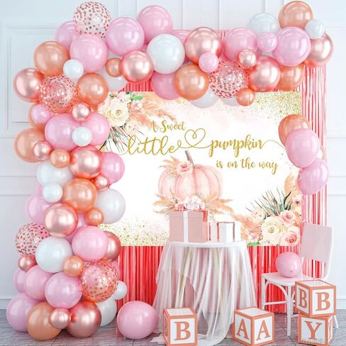Mocsicka Fall Pumpkin Baby Shower Backdrop Boho Little Pumpkin Baby Shower Decorations Pampas Grass Gold Dot Pumpkin on The Way Background Banner Photo Booth Props in Saudi Arabia