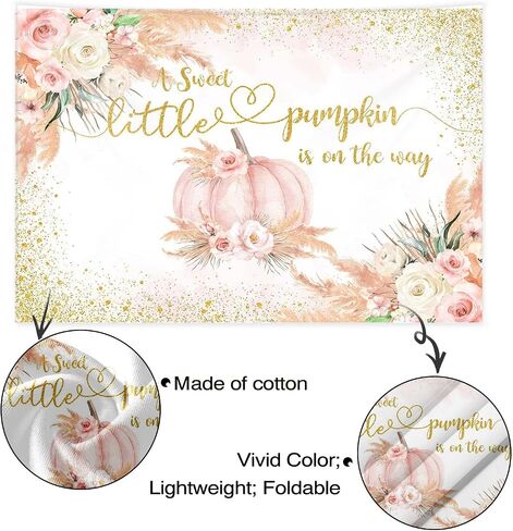 Mocsicka Fall Pumpkin Baby Shower Backdrop Boho Little Pumpkin Baby Shower Decorations Pampas Grass Gold Dot Pumpkin on The Way Background Banner Photo Booth Props in Saudi Arabia
