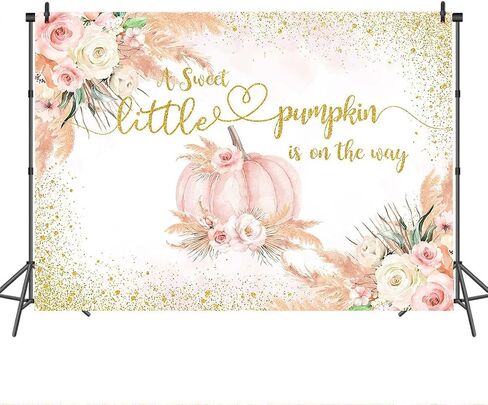 Mocsicka Fall Pumpkin Baby Shower Backdrop Boho Little Pumpkin Baby Shower Decorations Pampas Grass Gold Dot Pumpkin on The Way Background Banner Photo Booth Props in Saudi Arabia