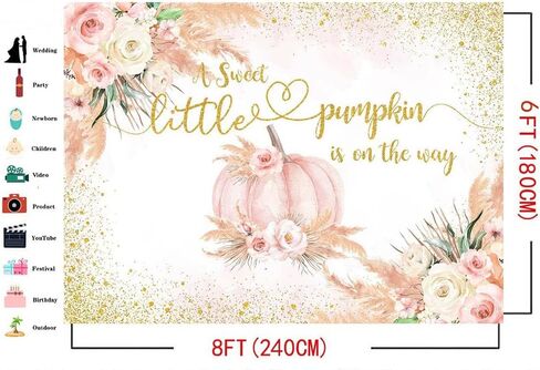 Mocsicka Fall Pumpkin Baby Shower Backdrop Boho Little Pumpkin Baby Shower Decorations Pampas Grass Gold Dot Pumpkin on The Way Background Banner Photo Booth Props in Saudi Arabia