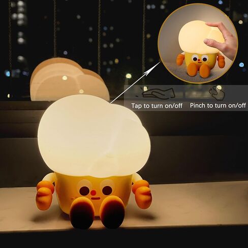 Silicone Popcorn Night Light for kids with 3 Levels of Light, Easy Tap Control - Ideal for Bedroom, Nursery or Movie Nights,Cute Design LED Nightlight for Cozy Atmosphere in Saudi Arabia