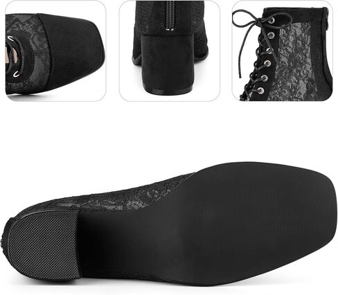 Perphy Square Toe Lace Up Flowers Lace Block Heels Ankle Boots for Women in Saudi Arabia