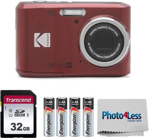 KODAK PIXPRO FZ45 16MP Digital Camera with 4X Optical Zoom 27mm Wide Angle and 2.7" LCD Screen Bundle with 32GB SD Memory Card, AA Batteries (4 Pack), Lens Cleaning Cloth (Red) in Saudi Arabia