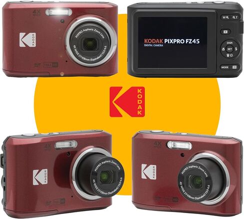 KODAK PIXPRO FZ45 16MP Digital Camera with 4X Optical Zoom 27mm Wide Angle and 2.7" LCD Screen Bundle with 32GB SD Memory Card, AA Batteries (4 Pack), Lens Cleaning Cloth (Red) in Saudi Arabia