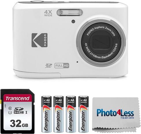 كاميرا رقمية KODAK PIXPRO FZ45 بدقة 16 ميجابكسل مع زووم بصري 4X وزاوية عريضة 27 مم وشاشة LCD مقاس 2.7 بوصة مع بطاقة ذاكرة SD سعة 32 جيجابايت، وبطاريات AA (4 عبوات)، وقطعة قماش لتنظيف العدسات (أحمر) in Kuwait