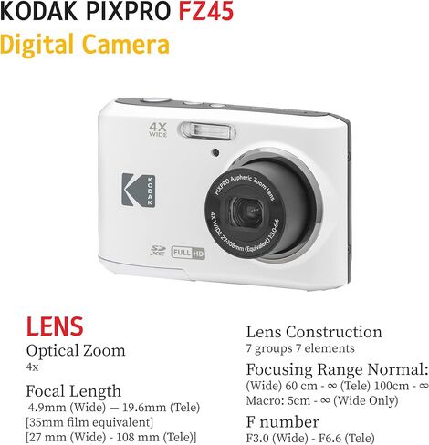 كاميرا رقمية KODAK PIXPRO FZ45 بدقة 16 ميجابكسل مع زووم بصري 4X وزاوية عريضة 27 مم وشاشة LCD مقاس 2.7 بوصة مع بطاقة ذاكرة SD سعة 32 جيجابايت، وبطاريات AA (4 عبوات)، وقطعة قماش لتنظيف العدسات (أحمر) in Kuwait
