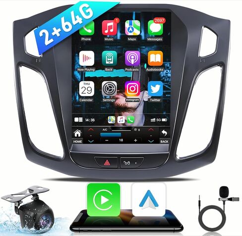 راديو السيارة لسيارة Ford Focus 2012-2018: 10.4 بوصة T-Style OLED تعمل باللمس مع Caplay Android Auto 5GWiFi GPS FM DSP SWC كاميرا احتياطية 2G+64G in Kuwait