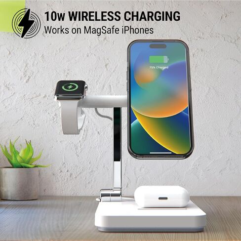 Scosche MSQSPBWT MagicMount™ Wireless Charging Station with Portable 5,000mAh Fast USB-C Power Bank for MagSafe iPhone 15/14/13/12/AirPods Pro/3/2 & Apple Watch Charger Stand (Watch Charger Not Incl.) in Saudi Arabia