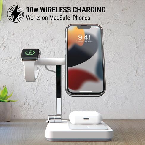 Scosche MSQSPBWT MagicMount™ Wireless Charging Station with Portable 5,000mAh Fast USB-C Power Bank for MagSafe iPhone 15/14/13/12/AirPods Pro/3/2 & Apple Watch Charger Stand (Watch Charger Not Incl.) in Saudi Arabia