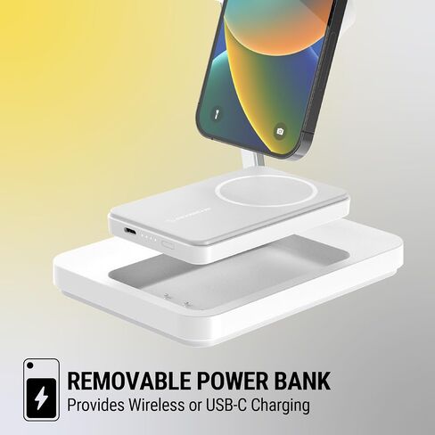 Scosche MSQSPBWT MagicMount™ Wireless Charging Station with Portable 5,000mAh Fast USB-C Power Bank for MagSafe iPhone 15/14/13/12/AirPods Pro/3/2 & Apple Watch Charger Stand (Watch Charger Not Incl.) in Saudi Arabia