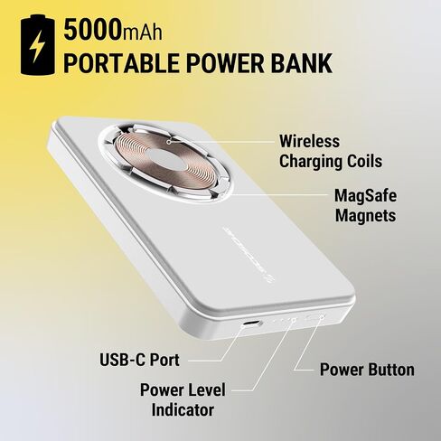 Scosche MSQSPBWT MagicMount™ Wireless Charging Station with Portable 5,000mAh Fast USB-C Power Bank for MagSafe iPhone 15/14/13/12/AirPods Pro/3/2 & Apple Watch Charger Stand (Watch Charger Not Incl.) in Saudi Arabia