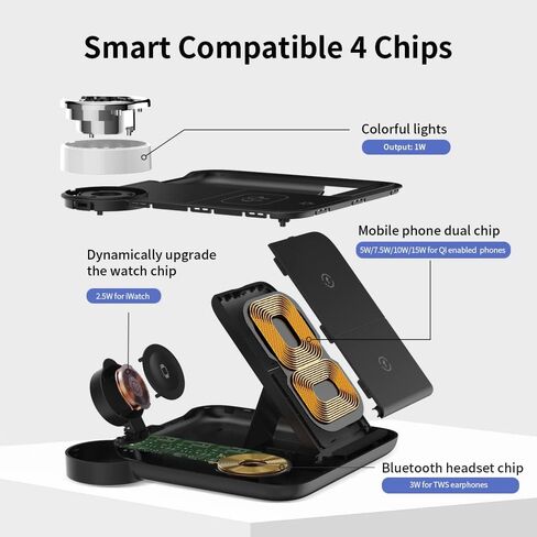 Wireless Charger, RUI MAI LAI 3 in 1 Foldable Fast Charging Station Compatible Apple Watch & AirPods, iPhone 13/12/11(Pro & Pro Max)/X/XS/XS, Qi-Enabled Android Phone(with QC3.0 Adapter) in Saudi Arabia
