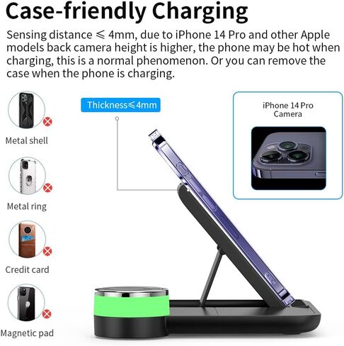 Wireless Charger, RUI MAI LAI 3 in 1 Foldable Fast Charging Station Compatible Apple Watch & AirPods, iPhone 13/12/11(Pro & Pro Max)/X/XS/XS, Qi-Enabled Android Phone(with QC3.0 Adapter) in Saudi Arabia