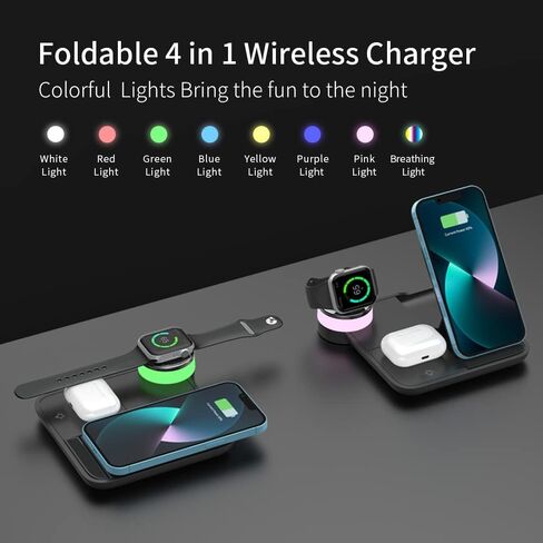 شاحن لاسلكي، RUI MAI LAI 3 في 1 محطة شحن سريعة قابلة للطي متوافقة مع Apple Watch وAirPods، iPhone 13/12/11(Pro & Pro Max)/X/XS/XS، هاتف Android يدعم Qi (مع محول QC3.0) in Kuwait