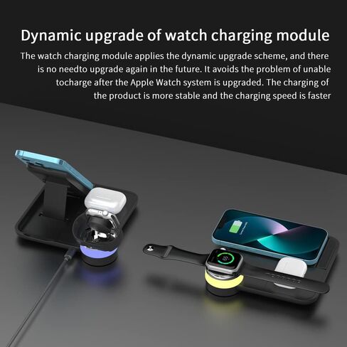 شاحن لاسلكي، RUI MAI LAI 3 في 1 محطة شحن سريعة قابلة للطي متوافقة مع Apple Watch وAirPods، iPhone 13/12/11(Pro & Pro Max)/X/XS/XS، هاتف Android يدعم Qi (مع محول QC3.0) in Kuwait