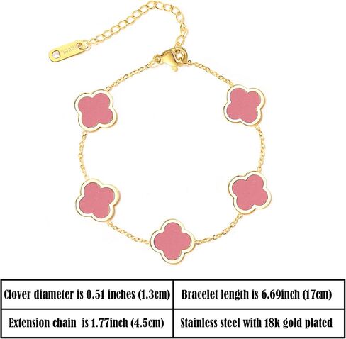 WSupikio Link Bracelets for Women Girls Trendy Bracelet Cute Plated 18K Gold Lucky Adjustable Clover Link Bracelets Mother's Day Christmas Gift Jewelry (Red) in Saudi Arabia