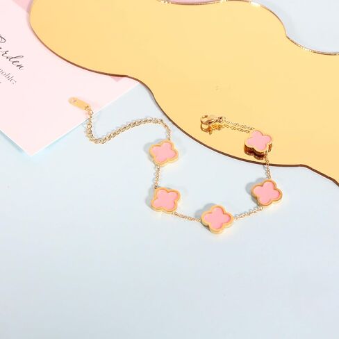 WSupikio Link Bracelets for Women Girls Trendy Bracelet Cute Plated 18K Gold Lucky Adjustable Clover Link Bracelets Mother's Day Christmas Gift Jewelry (Red) in Saudi Arabia