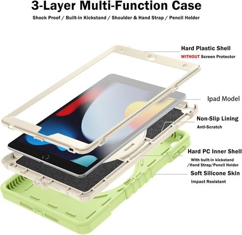 Callyue for iPad 9th Generation Case,iPad 8th/7th Generation Case,iPad 10.2 inch Case,iPad Tablet Protective Cover,Heavy Duty Shockproof,Swivel Stand, Green in Kuwait