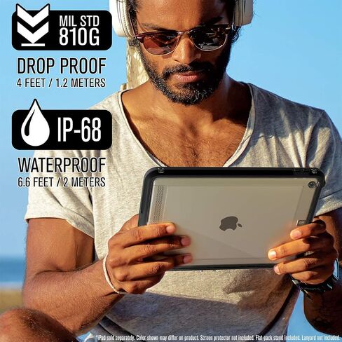Catalyst, Waterproof Case for iPad 10.2 9th 8th 7th Edition - Waterproof 6.6 ft - Full Body Protection, Drop Proof 4ft, Kickstand, True Acoustic Sound Technology, Built-in Screen Protector - Black in Saudi Arabia