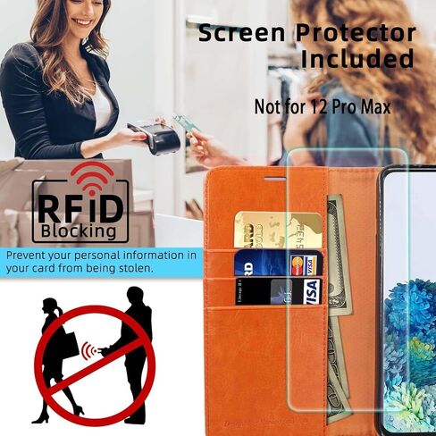 MONASAY Wallet Case Compatible for iPhone 12 Pro/iPhone 12 5G,6.1-inch [Glass Screen Protector Included] [RFID Blocking] Flip Folio Leather Cell Phone Cover with Credit Card Holder, Rainbowes in Saudi Arabia