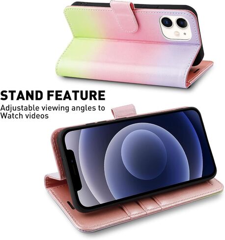 MONASAY Wallet Case Compatible for iPhone 12 Pro/iPhone 12 5G,6.1-inch [Glass Screen Protector Included] [RFID Blocking] Flip Folio Leather Cell Phone Cover with Credit Card Holder, Rainbowes in Saudi Arabia