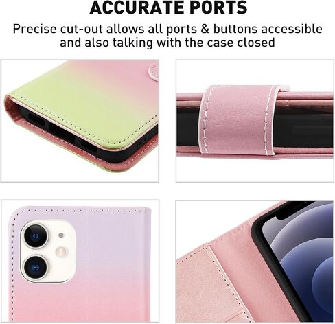 MONASAY Wallet Case Compatible for iPhone 12 Pro/iPhone 12 5G,6.1-inch [Glass Screen Protector Included] [RFID Blocking] Flip Folio Leather Cell Phone Cover with Credit Card Holder, Rainbowes in Saudi Arabia