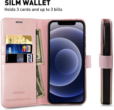 MONASAY Wallet Case Compatible for iPhone 12 Pro/iPhone 12 5G,6.1-inch [Glass Screen Protector Included] [RFID Blocking] Flip Folio Leather Cell Phone Cover with Credit Card Holder, Rainbowes in Saudi Arabia