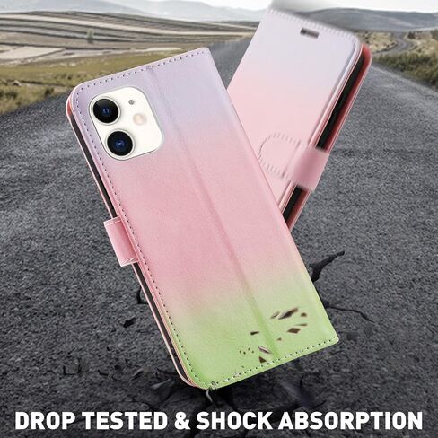 MONASAY Wallet Case Compatible for iPhone 12 Pro/iPhone 12 5G,6.1-inch [Glass Screen Protector Included] [RFID Blocking] Flip Folio Leather Cell Phone Cover with Credit Card Holder, Rainbowes in Saudi Arabia